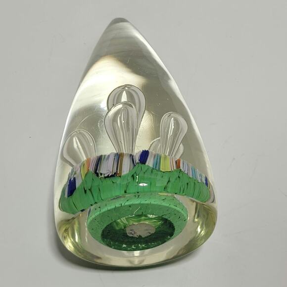 Teardrop Egg Shaped Bubbles Green Multicolor Art Glass Paperweight Stalagmites - Picture 12 of 16